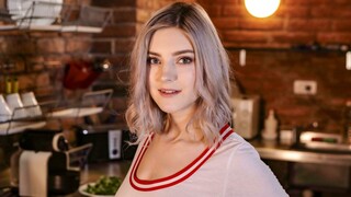 Blonde teen Eva Elfie teases her clit with a green cucumber - free porn on 1PORNO.NET