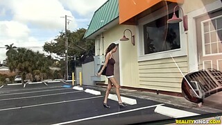 Shaved Brunette Chasity Sucks & Fucks Outdoors - free porn on 1PORNO.NET