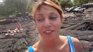 Blonde girlfriend Hime Marie sucks dick on shore - free porn on 1PORNO.NET